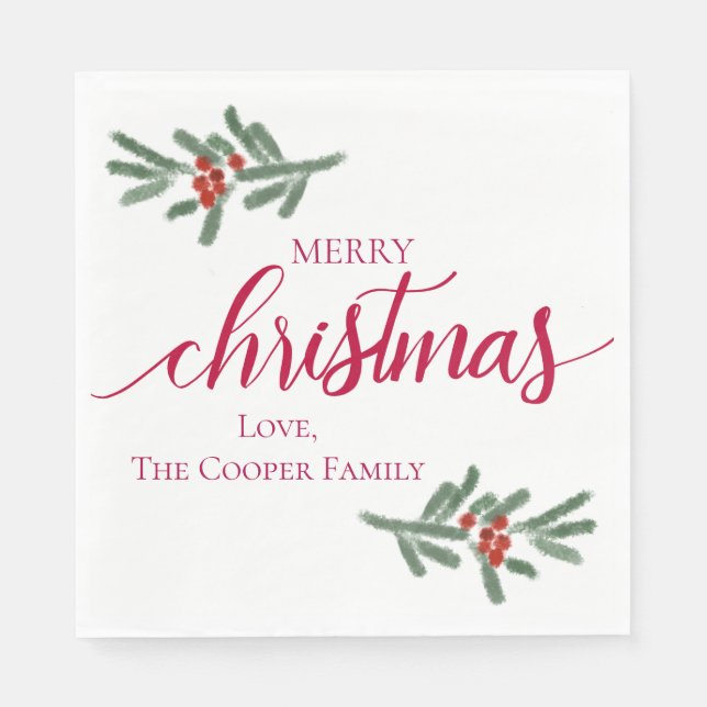 Frohe Weihnachten- Holly-Beeren, Fichte Serviette (Vorderseite)