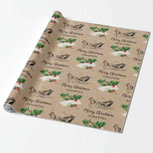Frohe Weihnachten Holly-Beeren Winter Kraft Braun Geschenkpapier