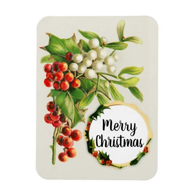 Frohe Weihnachten Holly Berries Vintages Geschenkm Magnet (Vertikal)