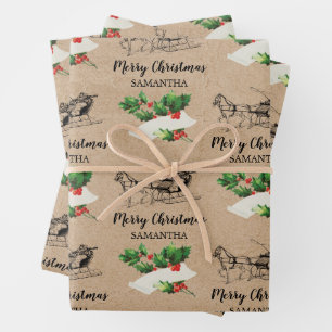 Frohe Weihnachten Holly Berries Winter Kraft Brown Geschenkpapier Set