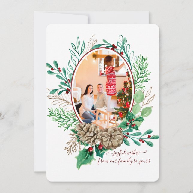 Frohe Weihnachten Holly Berry Pine Krondrama Foto (Vorderseite)