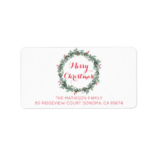 Frohe Weihnachten Holly Berry Wreath Rücksendeadre Adressaufkleber