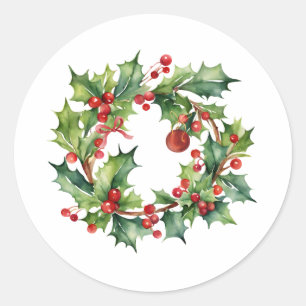 Frohe Weihnachten Holly Berry Wreath Runder Aufkleber