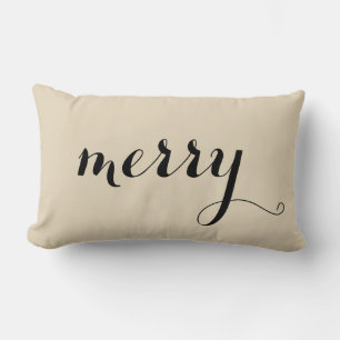 Frohe Weihnachten Holly Black Script Beige Urlaub Lendenkissen