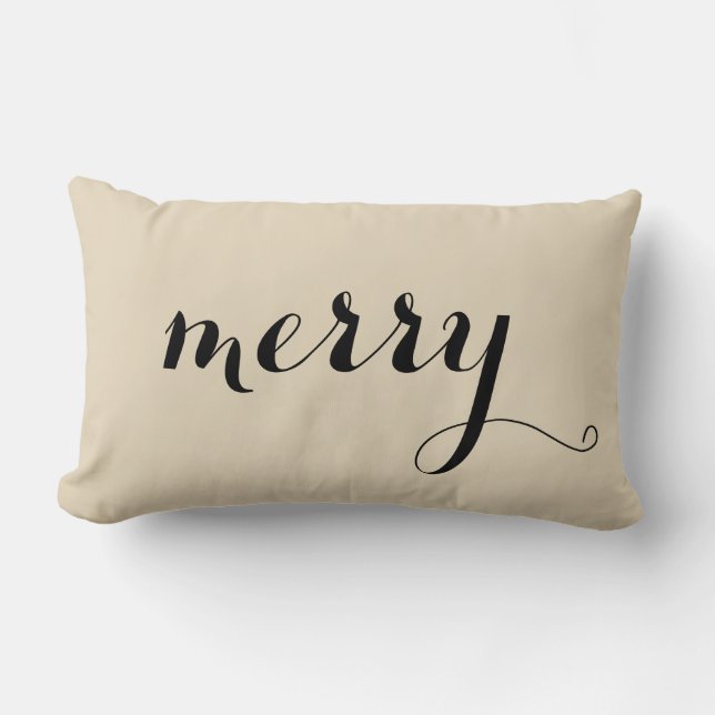 Frohe Weihnachten Holly Black Script Beige Urlaub Lendenkissen (Vorderseite)