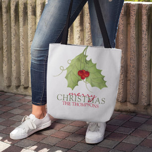 Frohe Weihnachten Holly Blätter Familienname Feier