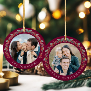 Frohe Weihnachten Holly Botanisches Foto Keramik Ornament