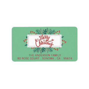 Frohe Weihnachten Holly Boughs Green Rücksendeadre Adressaufkleber