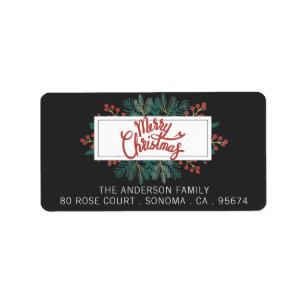 Frohe Weihnachten Holly Boughs Rücksendeadresse Adressaufkleber
