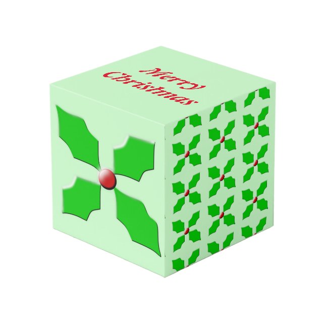 Frohe Weihnachten Holly Custom Foto Cube Würfel (Vorderseite Schrägansicht)