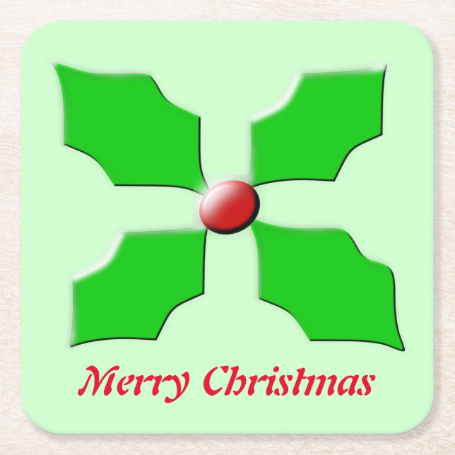 Frohe Weihnachten Holly Custom Paper Untersetzer (Vorderseite)