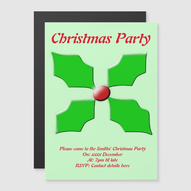 Frohe Weihnachten Holly Custom Party Magneteinladung (Vorne/Hinten)