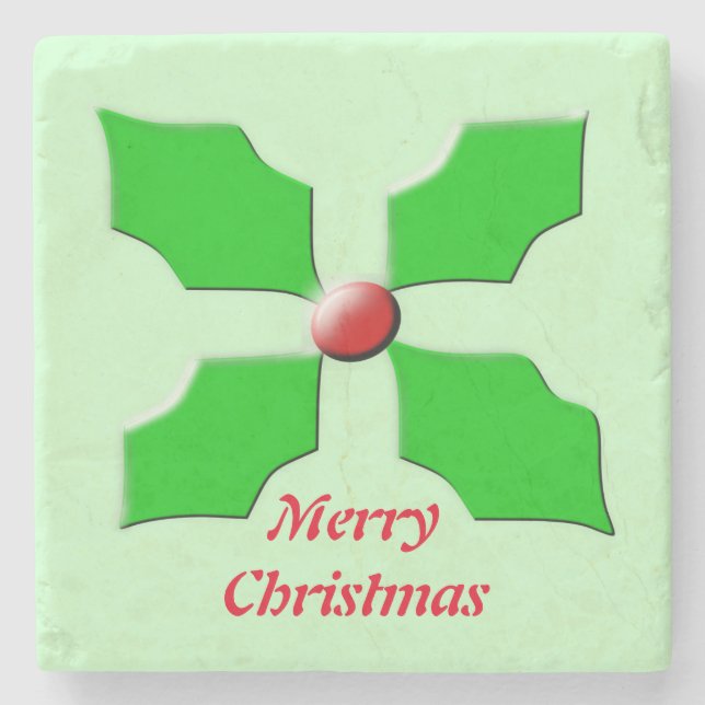 Frohe Weihnachten Holly Custom Stone Untersetzer (Vorderseite)