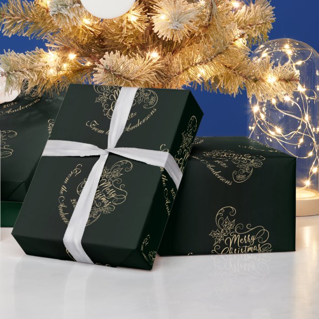 Frohe Weihnachten Holly Green Grußurlaub Geschenkpapier (Feiertage)