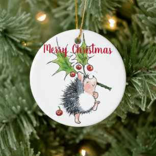 Frohe Weihnachten Holly Igel Personalisiert Keramik Ornament