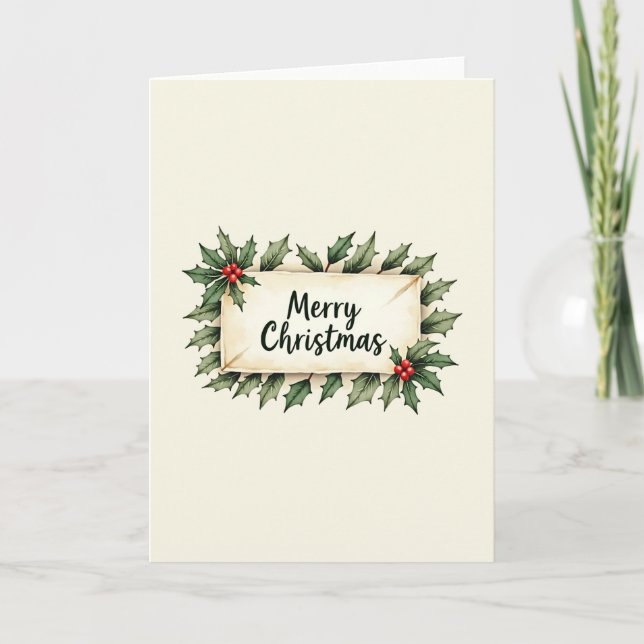 Frohe Weihnachten Holly Karte (Vorderseite)
