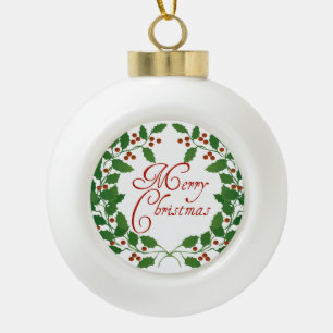 Frohe Weihnachten Holly Keramik Ball Ornament