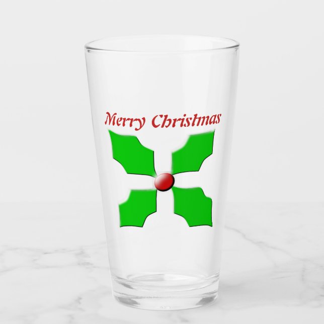 Frohe Weihnachten Holly Personalisiert Glas (Vorderseite)