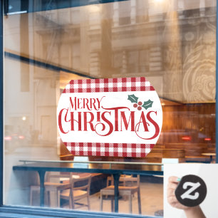 Frohe Weihnachten Holly Rotes Karo Restaurant Fensteraufkleber