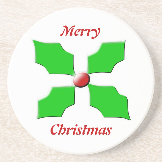 Frohe Weihnachten Holly Sandstone Untersetzer (Vorne)