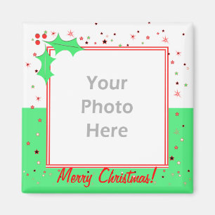Frohe Weihnachten-Holly-Stars (Foto-Rahmen) Magnet