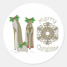 Frohe Weihnachten Holly Stiletto Gruß Runder Aufkleber
