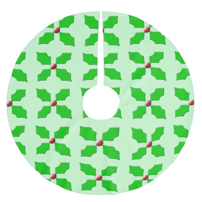 Frohe Weihnachten Holly Tree Skirt Polyester Weihnachtsbaumdecke (Vorderseite)