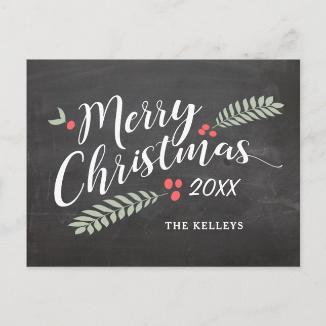 Frohe Weihnachten, Holly und Berries Non-Foto Postkarte (Vorderseite)