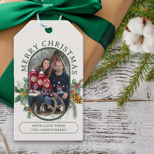 Frohe Weihnachten Holly und Pine Familienfoto Geschenkanhänger