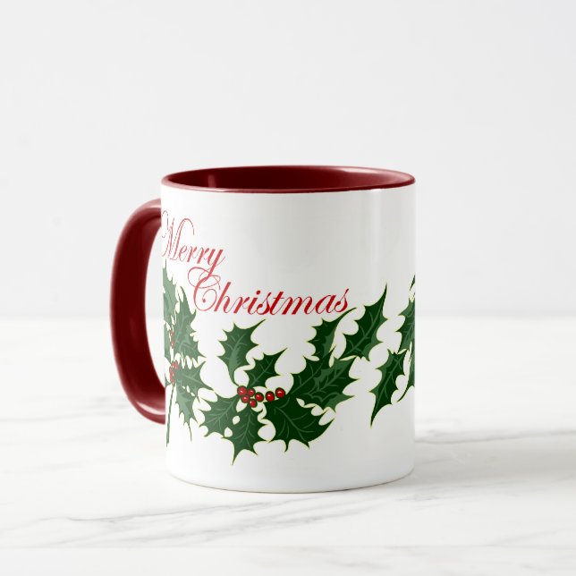 Frohe Weihnachten Holly Verlasst Tasse (Vorderseite Links)