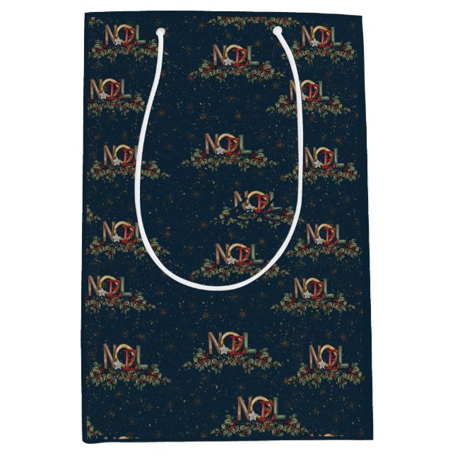 Frohe Weihnachten Holly Weihnachten Snowflake Gold Mittlere Geschenktüte (Vorderseite)