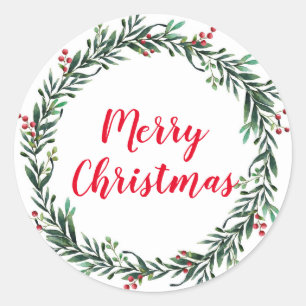 Frohe Weihnachten Holly Wreath Classic Round Stick Runder Aufkleber