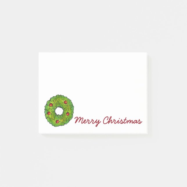 Frohe Weihnachten Holly Wreath Cookie Xmas Post-it Post-it Klebezettel (Vorderseite)