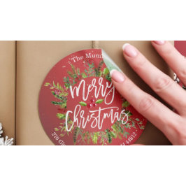 Frohe Weihnachten Holly Wreath-Rücksendeadressen-A Runder Aufkleber