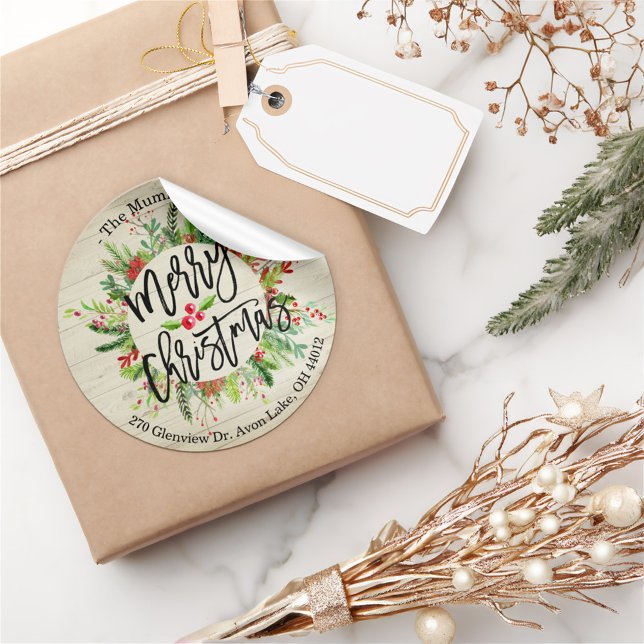 Frohe Weihnachten Holly Wreath-Rücksendeadressen-A Runder Aufkleber (Von Creator hochgeladen)