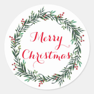 Frohe Weihnachten Holly Wreath Runder Aufkleber