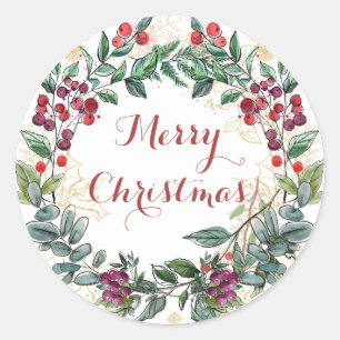 Frohe Weihnachten Holly Wreath Runder Aufkleber