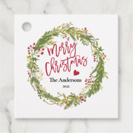 Frohe Weihnachten Holly Wreath Rustikale Typografi Geschenkanhänger