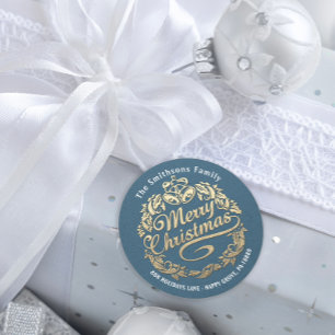 Frohe Weihnachten Holly Wreath UAWG Blue Runder Aufkleber