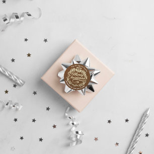 Frohe Weihnachten Holly Wreath UAWG Gold Kraft Bro Runder Aufkleber