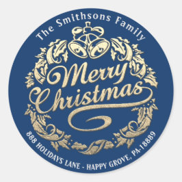 Frohe Weihnachten Holly Wreath UAWG Gold Royal Blu Runder Aufkleber