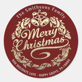 Frohe Weihnachten Holly Wreath UAWG Gold Royal Red Runder Aufkleber