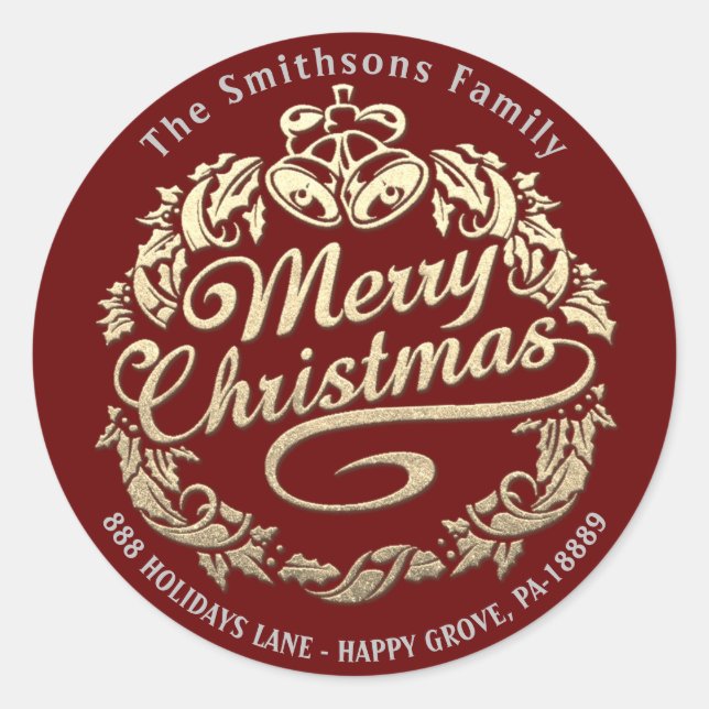 Frohe Weihnachten Holly Wreath UAWG Gold Royal Red Runder Aufkleber (Vorderseite)