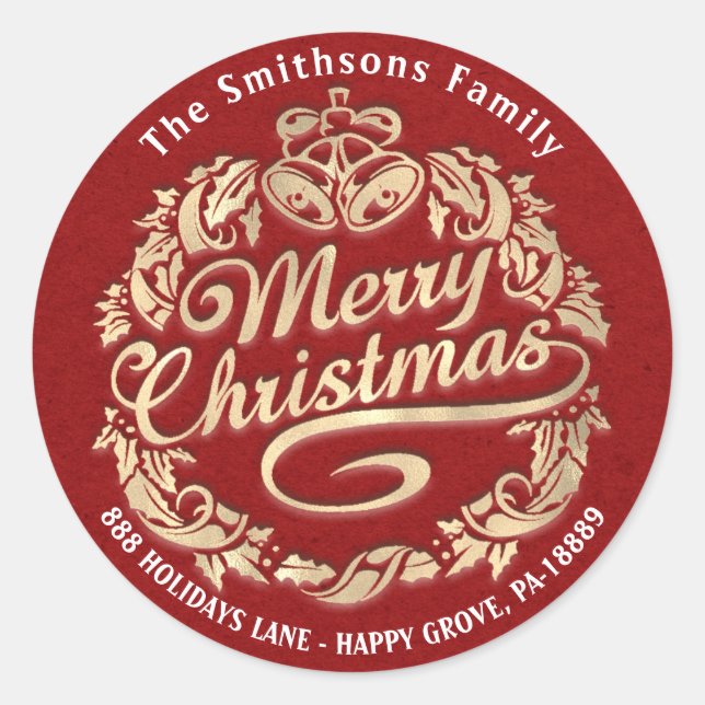 Frohe Weihnachten Holly Wreath UAWG Red Gold Kraft Runder Aufkleber (Vorderseite)