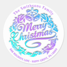 Frohe Weihnachten Holly Wreath UAWG Royal Blue Omb Runder Aufkleber