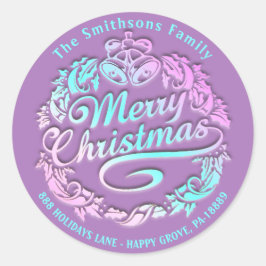 Frohe Weihnachten Holly Wreath UAWG Royal Lila Runder Aufkleber