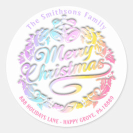 Frohe Weihnachten Holly Wreath UAWG Royal Pastels Runder Aufkleber