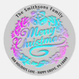 Frohe Weihnachten Holly Wreath UAWG Royal Pink Omb Runder Aufkleber