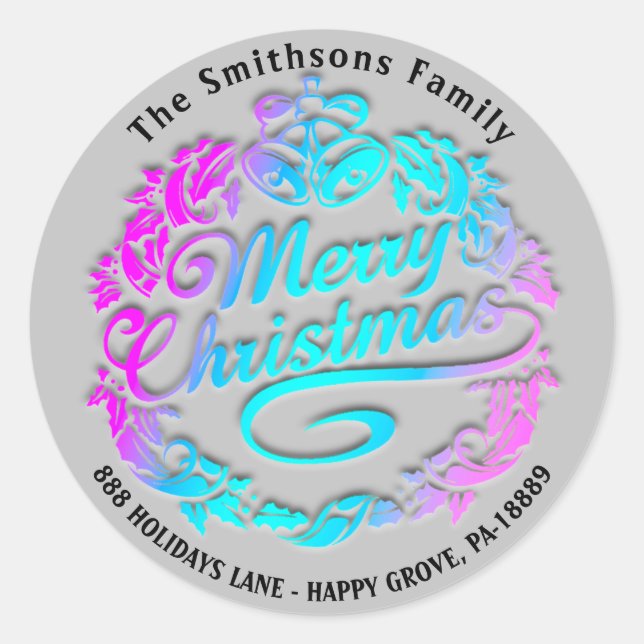 Frohe Weihnachten Holly Wreath UAWG Royal Pink Omb Runder Aufkleber (Vorderseite)