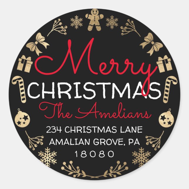 Frohe Weihnachten Holly Wreath UAWG Rücksendeadres Runder Aufkleber (Vorderseite)